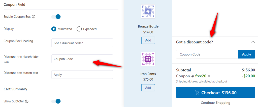 Coupon box heading and text customization in FunnelKit Cart