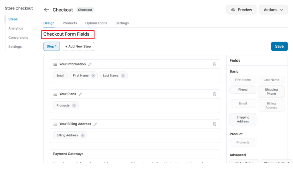 customize form fields tab