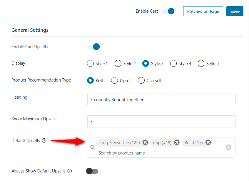 Default Upsells