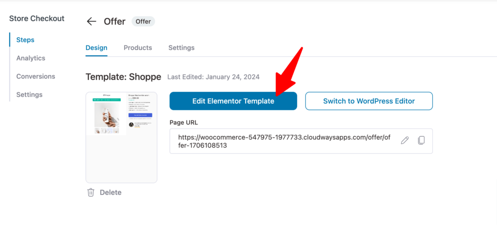 edit store checkout shoppe template with Elementor template