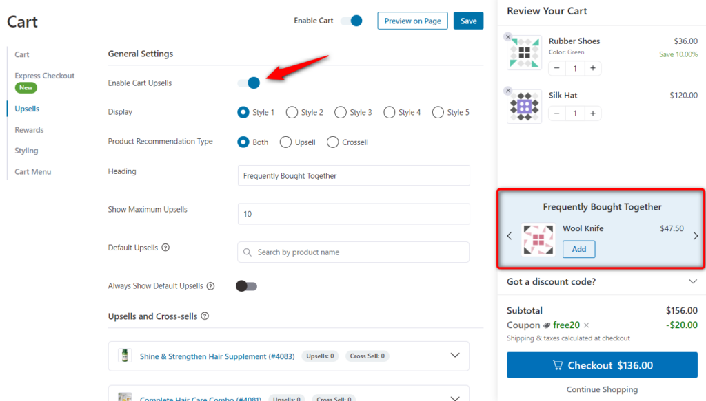 Enable Cart Upsells