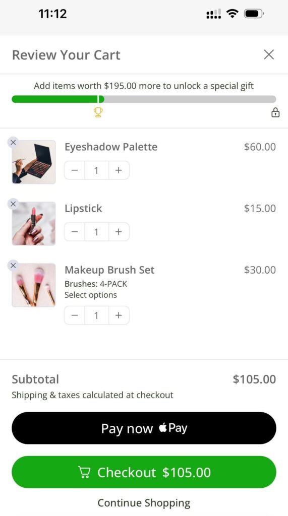 Preview of your woocommerce shopping cart with express checkout button