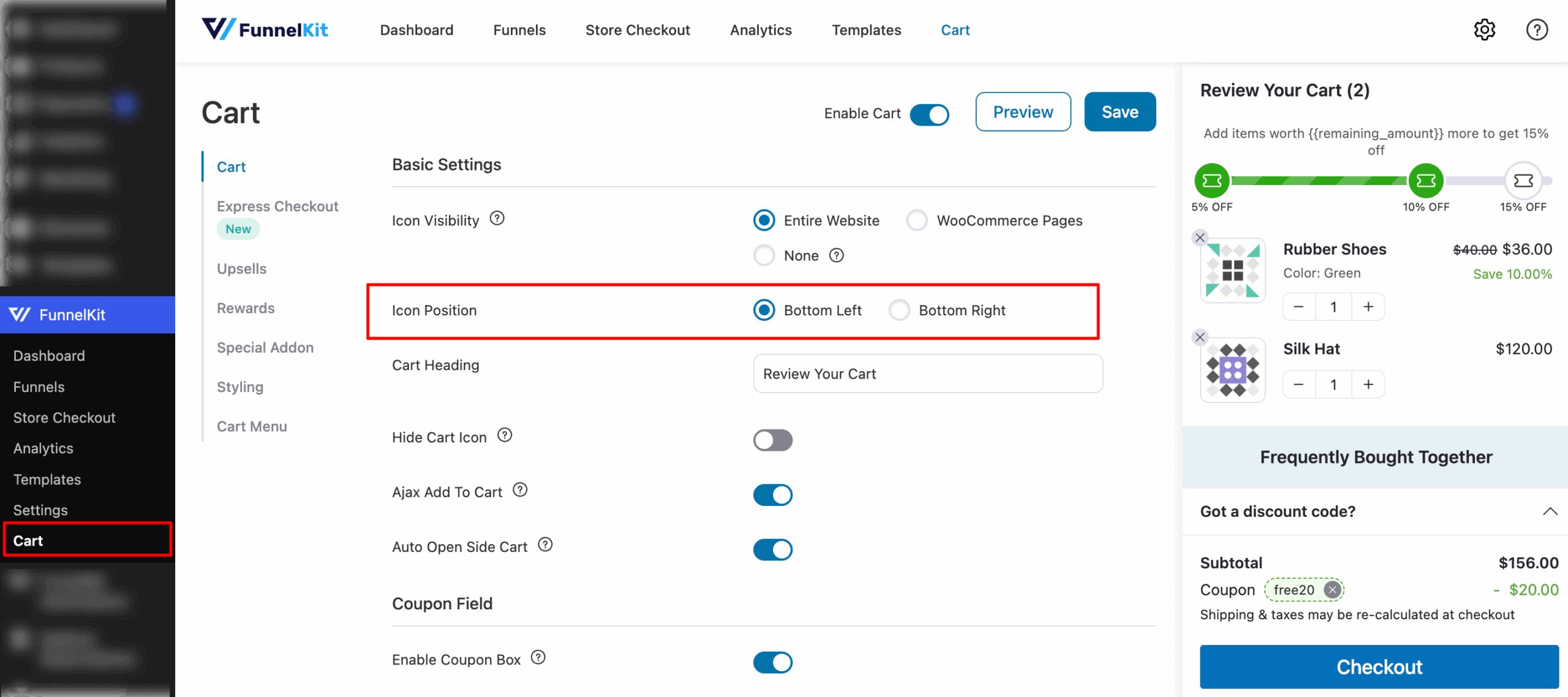 funnelkit cart position