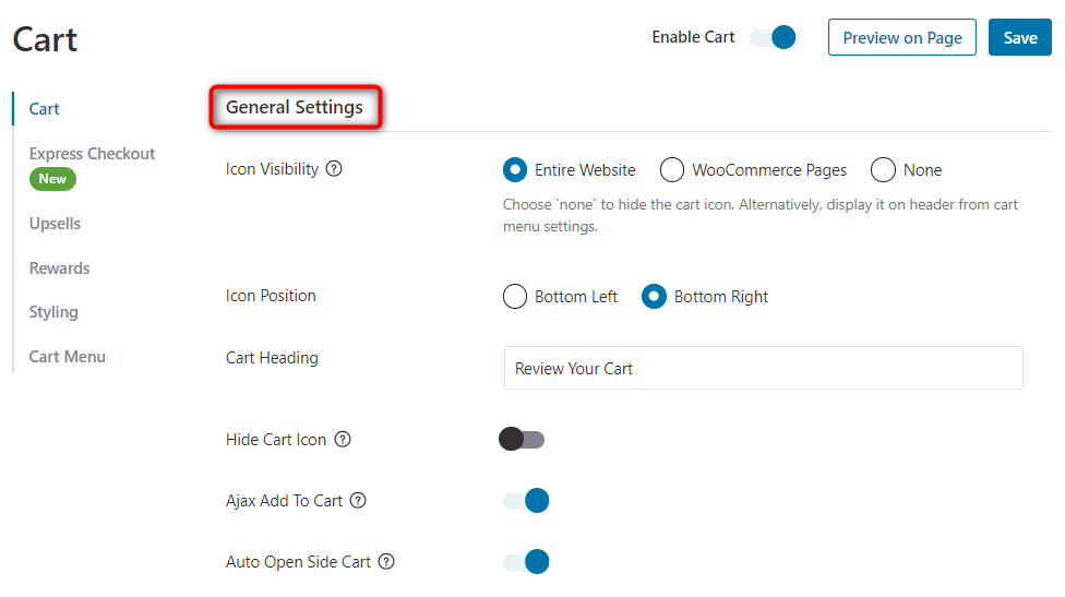 FunnelKit Cart general settings