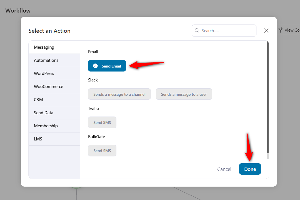 Specify the send email action