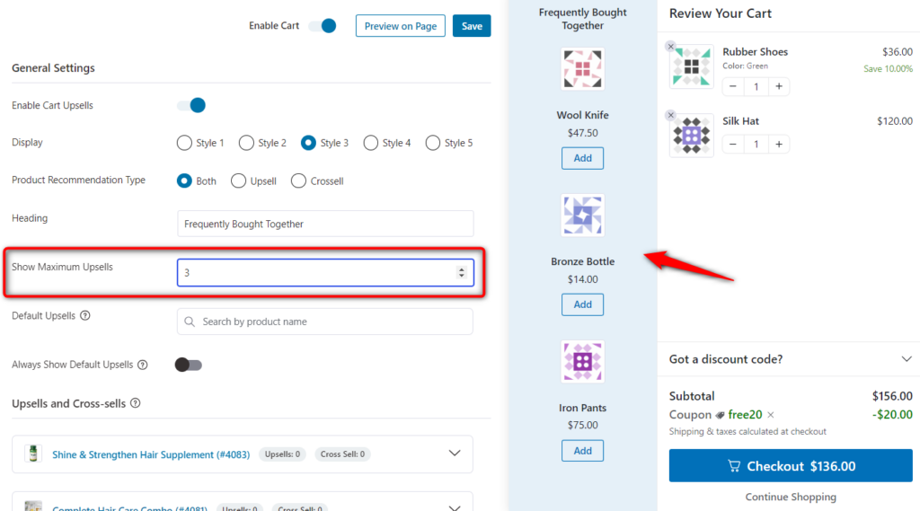 Show maximum upsells