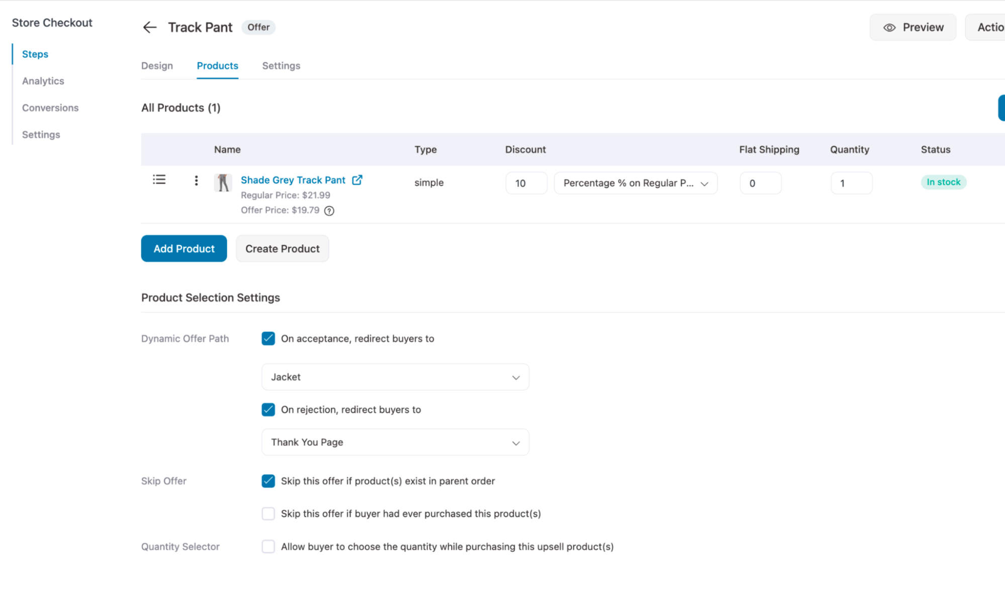 upsell product selection settings