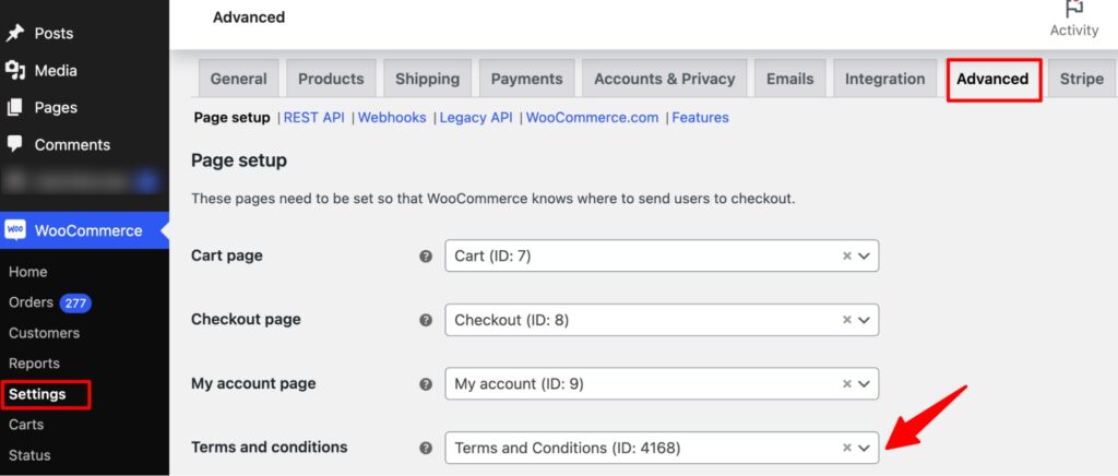 Add WooCommerce terms and conditions pagea