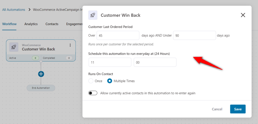 specify the inactivity period to set up re-engagement campaigns for your lapsed customers