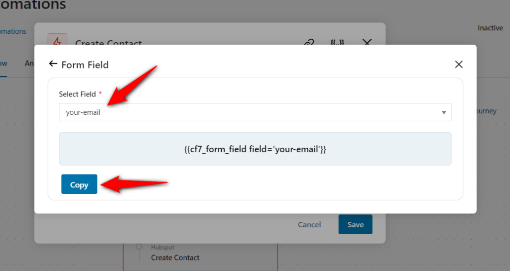 copy the form field merge tag