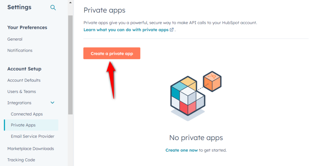 Click on the create a private app button