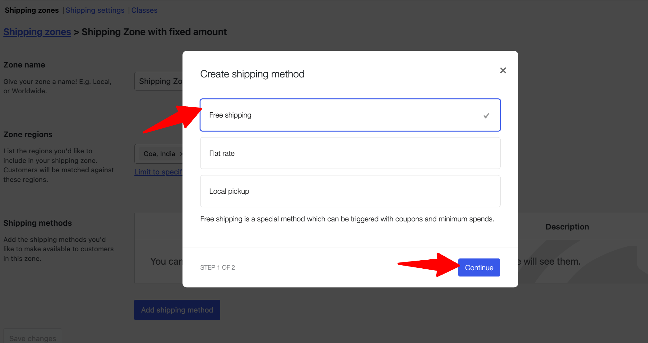 create shipping zone for fixed amount