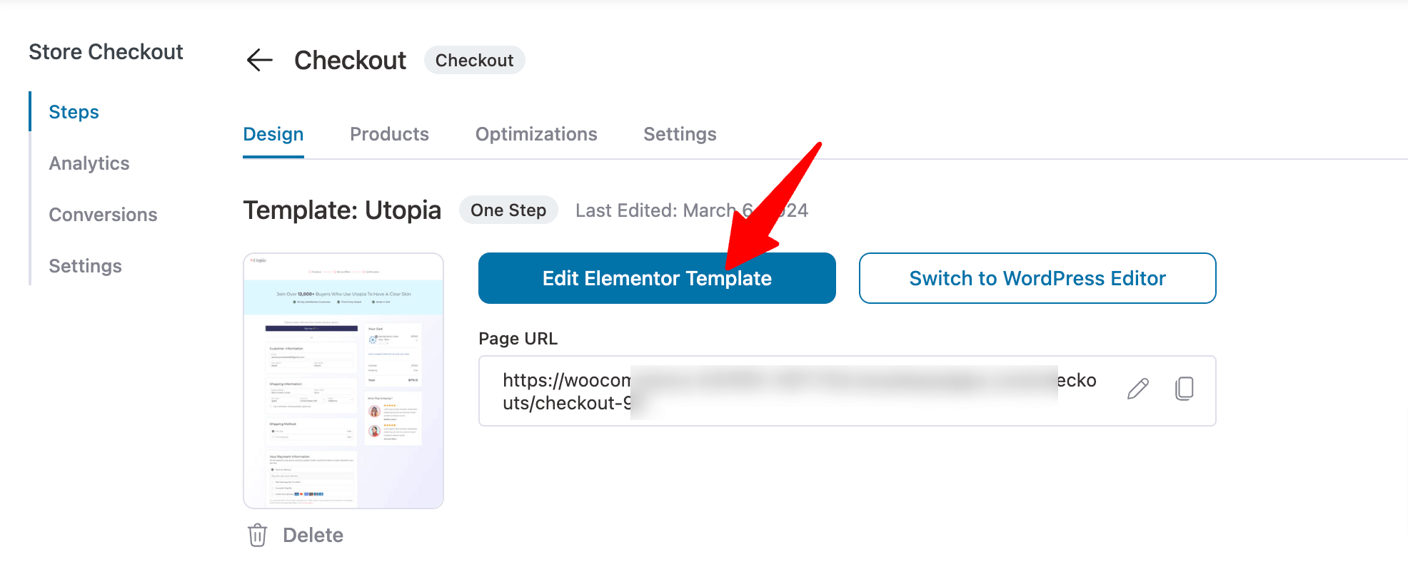 edit elementor template utopia store checkout
