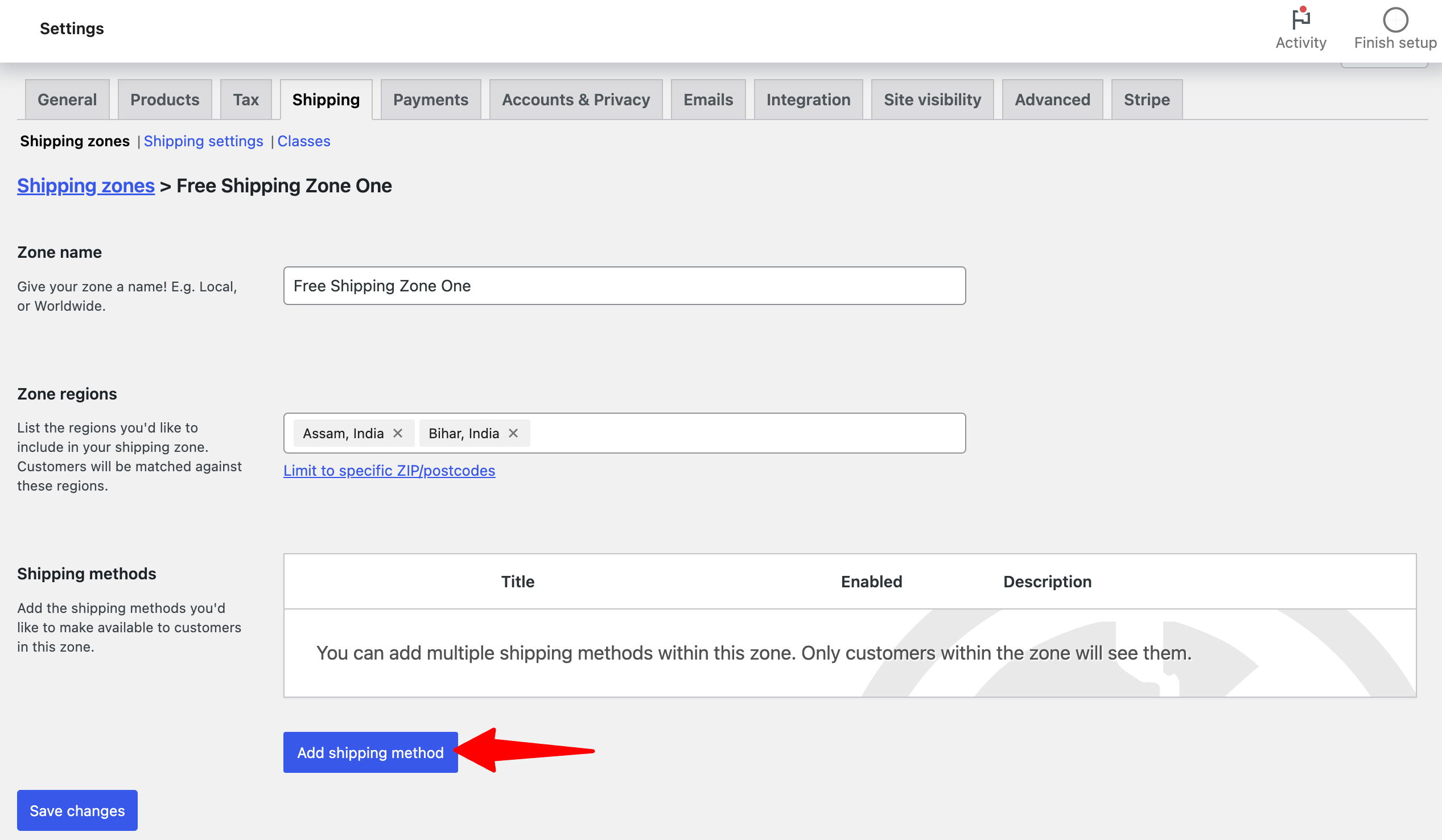 hit add shipping method button