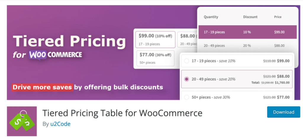 Tiered Pricing Table for WooCommerce
woocommerce quantity discounts plugin