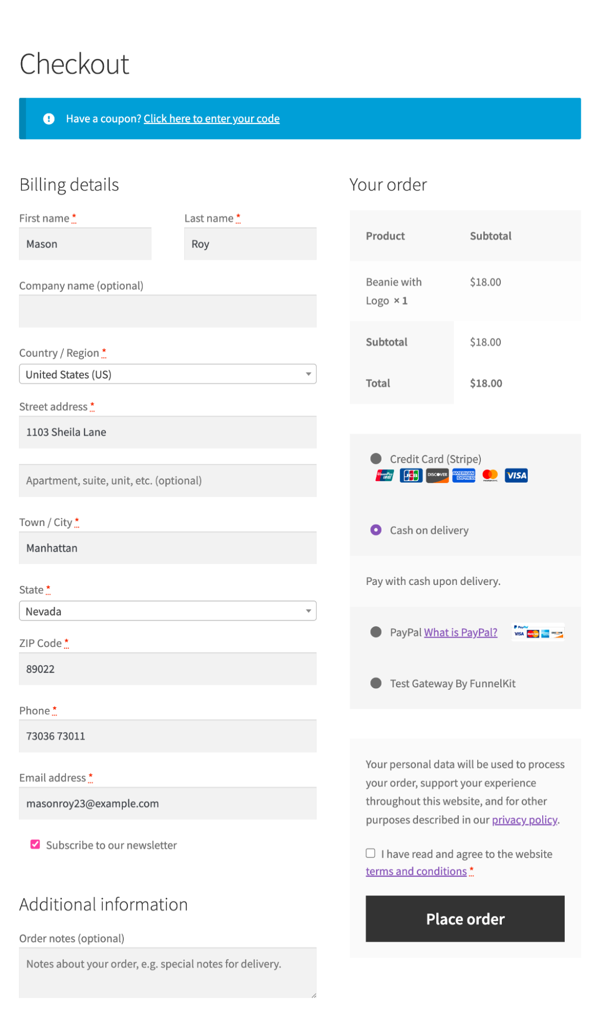 Test the checkout page woocommerce remove shipping from checkout