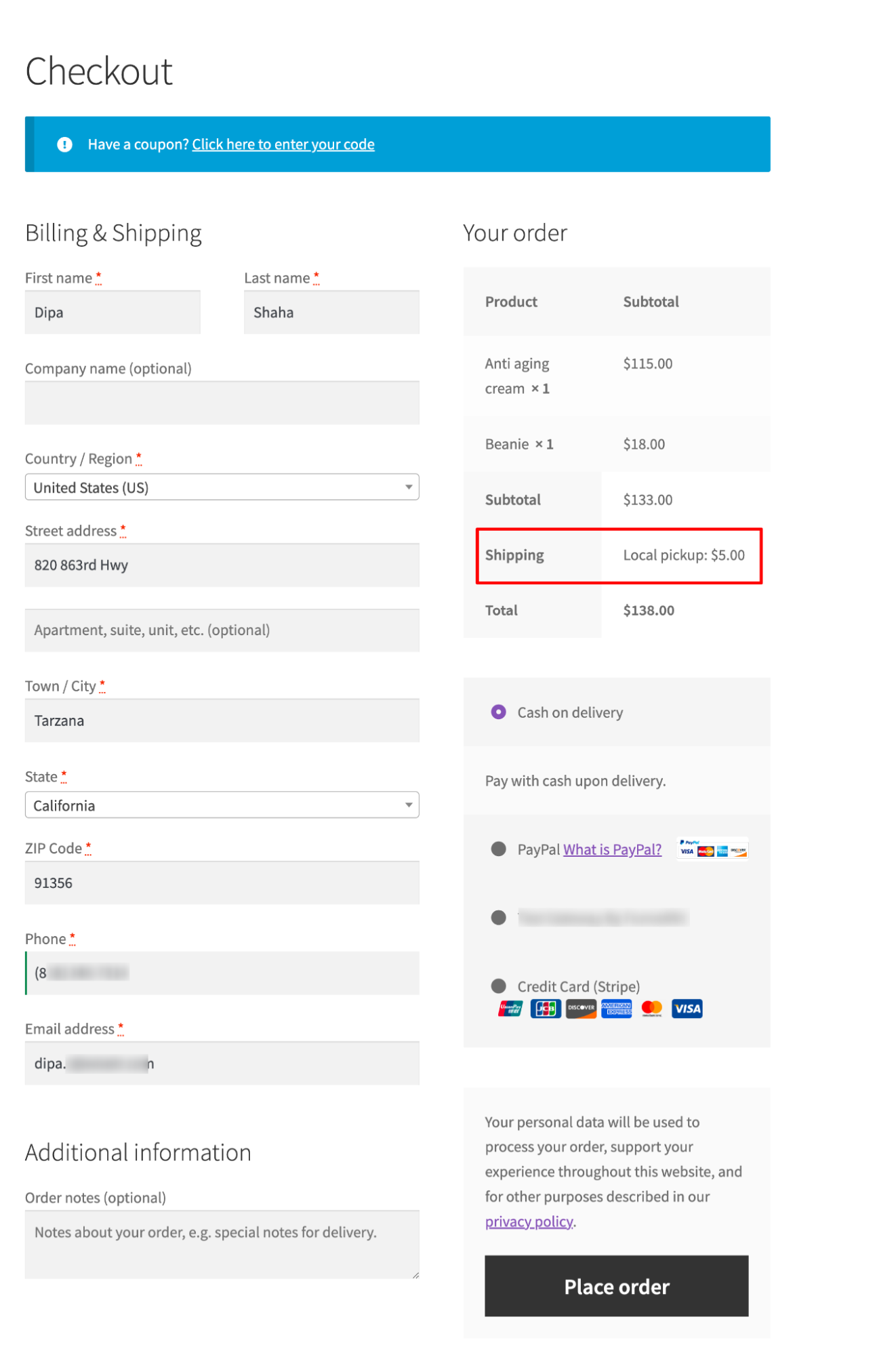 Test the checkout page
woocommerce remove shipping from checkout