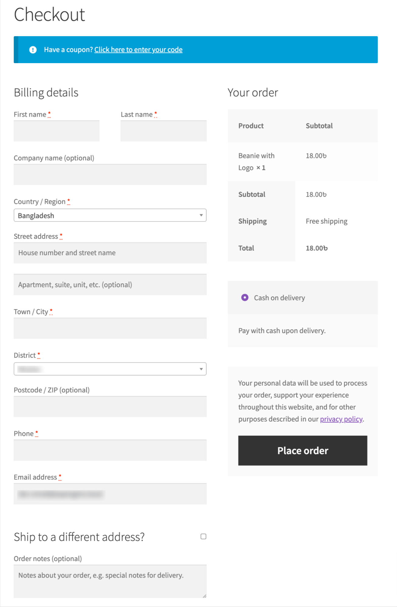 Woocommerce checkout page without woocommerce checkout page terms and conditions checkbox