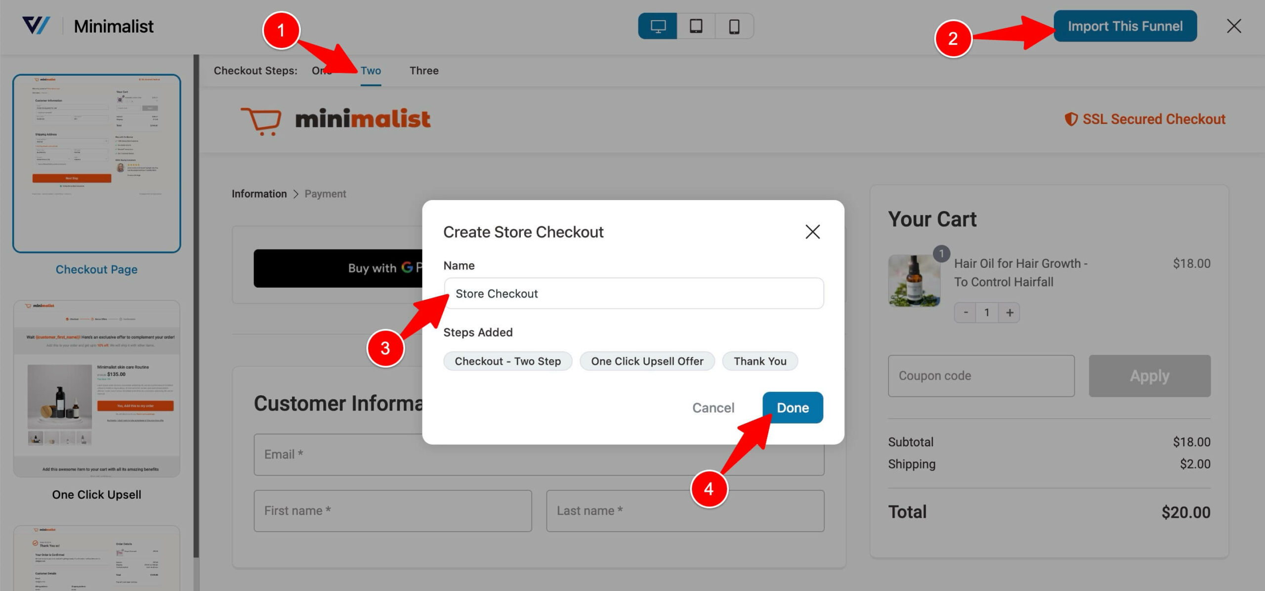 import 2 step store checkout with minimalist