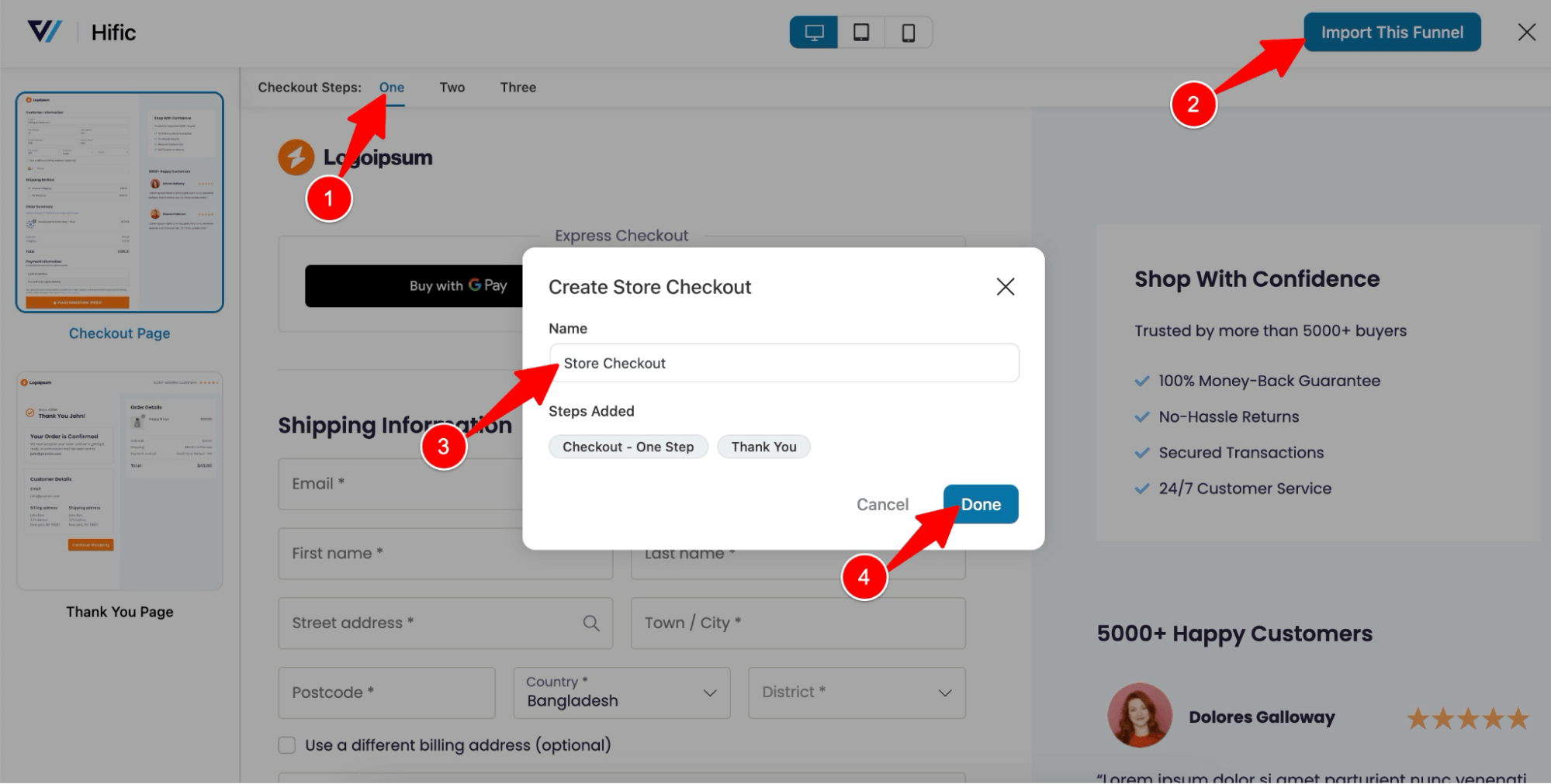 import hific to create store checkout