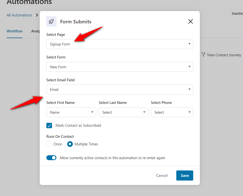 Map the form fields with the fields in funnelkit automations to capture the details
