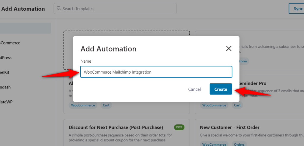 Name your automation - woocommerce mailchimp integration