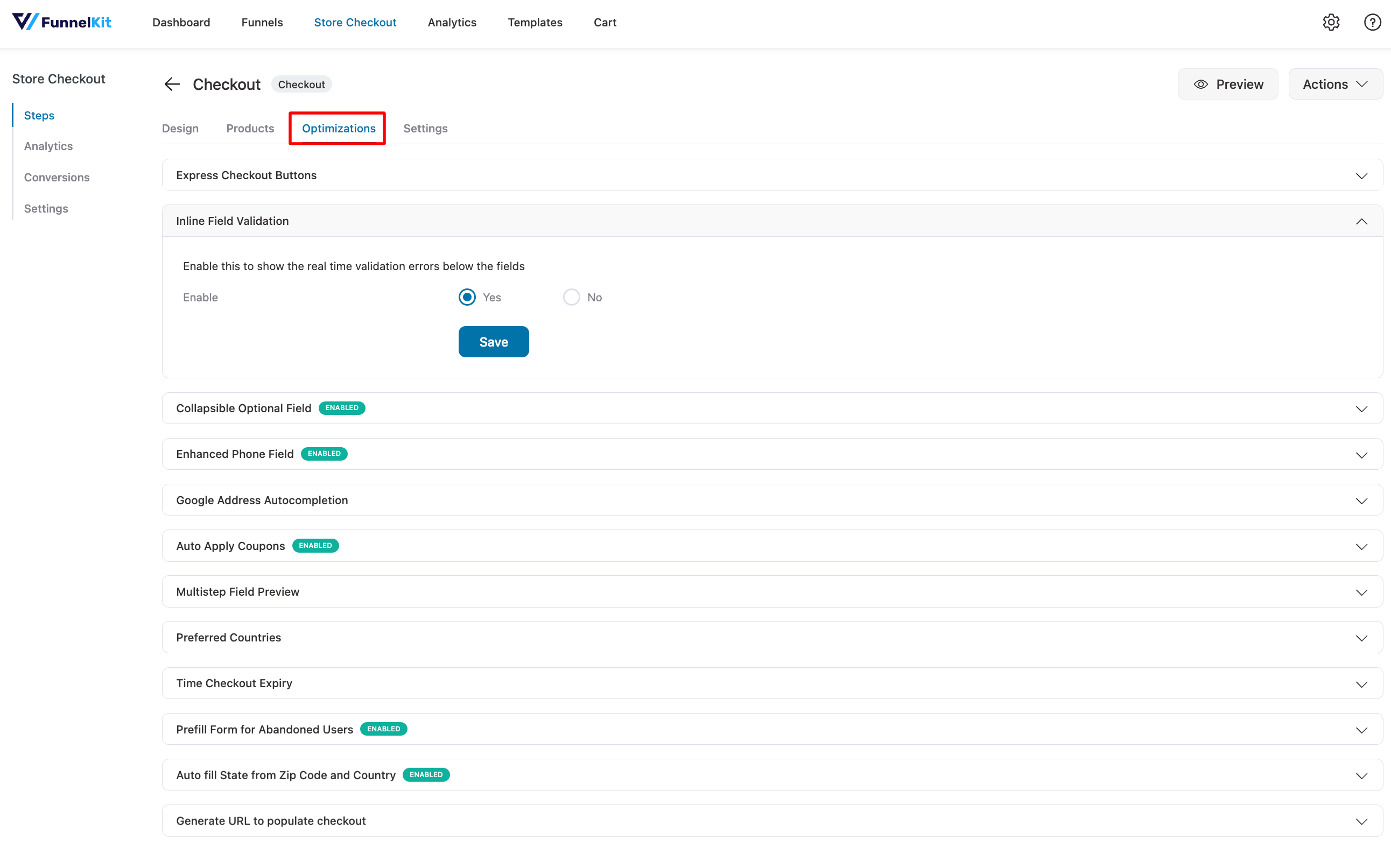 optimization line funnelkit store checout