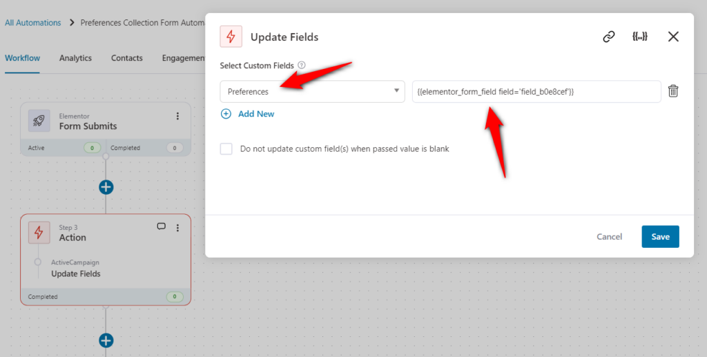 woocommerce activecampaign integration use case - update custom contact field on form submission