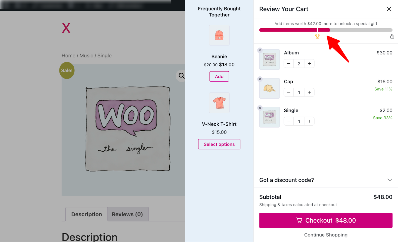 reward system WooCommerce mini cart