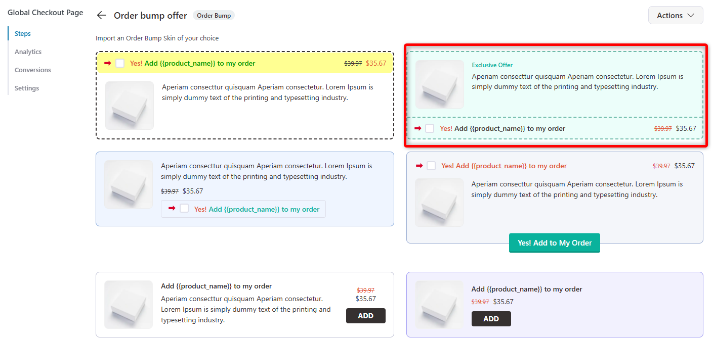 Order bump templates