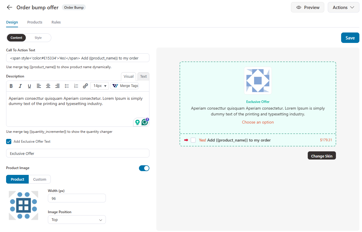 Customizing order bump