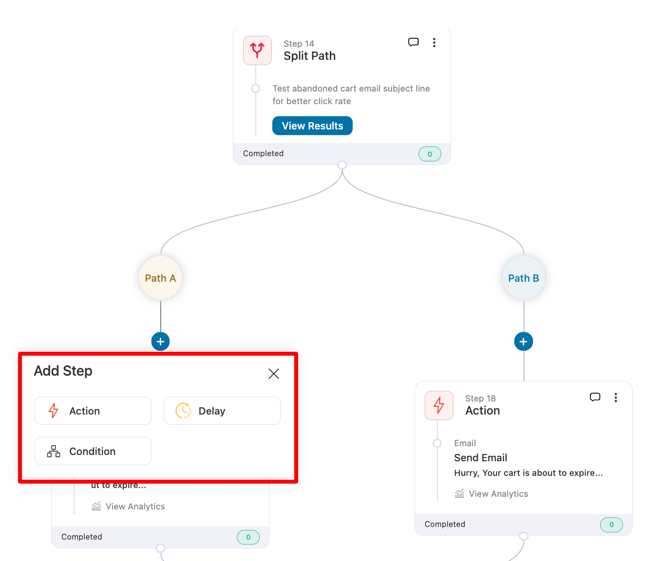 add delay or condition in email split path