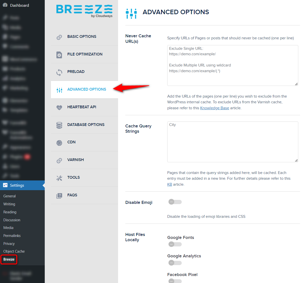 go to the breeze plugin settings from wordpress menu