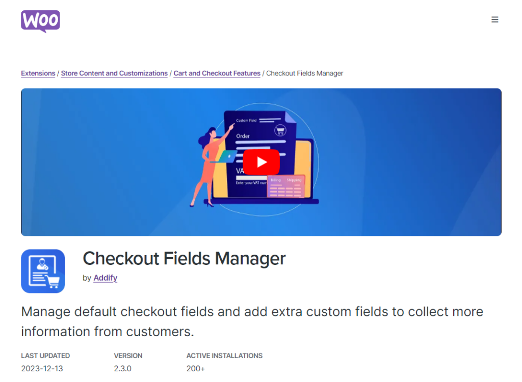 Checkout Fields Manager plugin