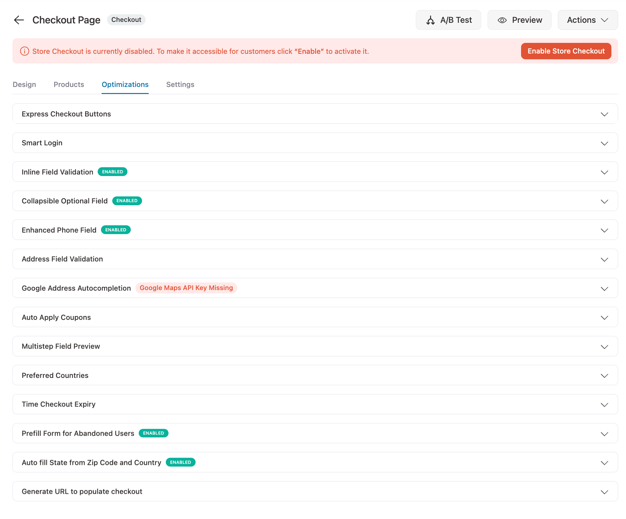 checkout optimizations