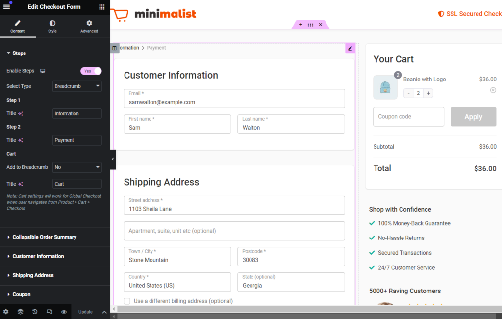 Customize the design of your global checkout page