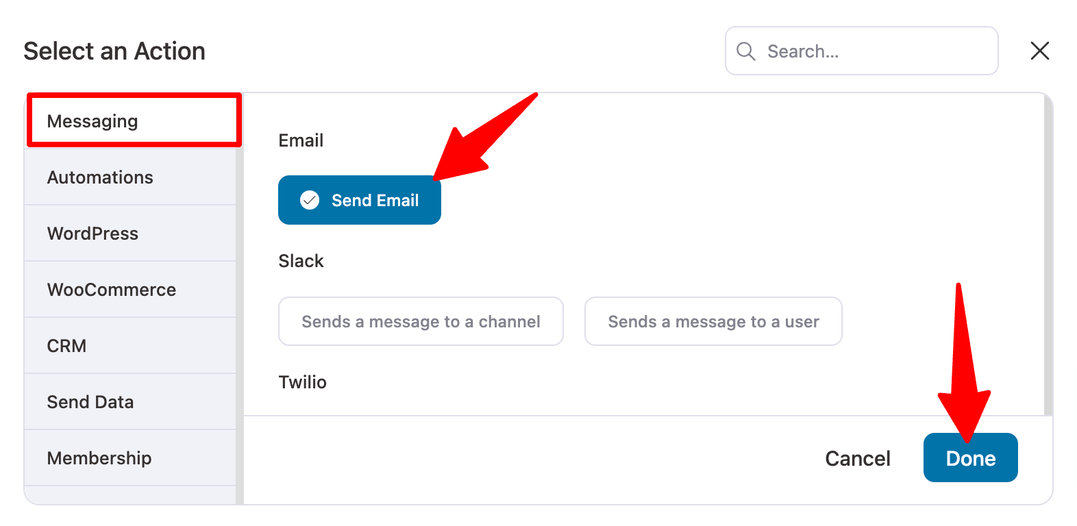 choose send email action