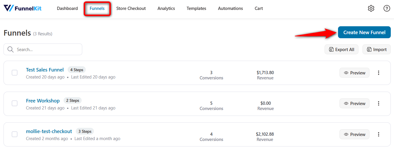 Go to FunnelKit - Funnels and click on Create new funnel