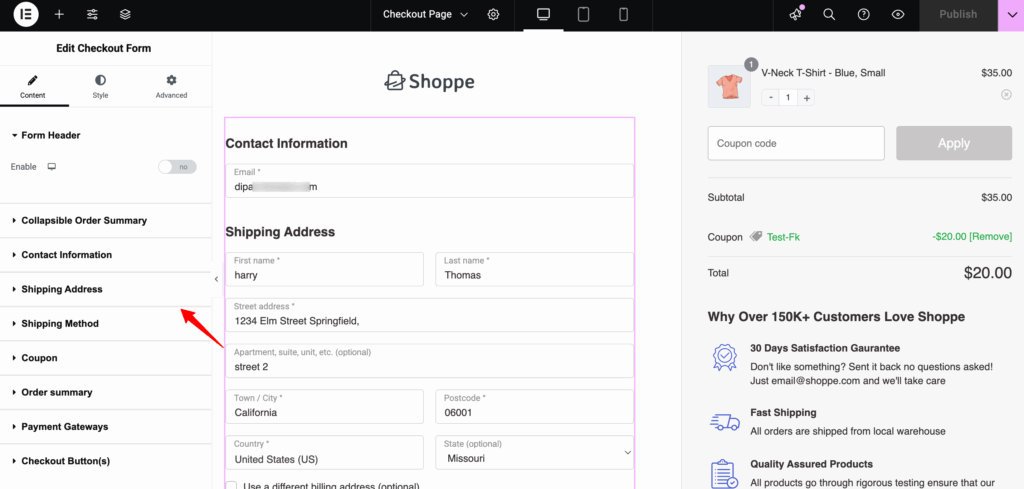 customize checkout content