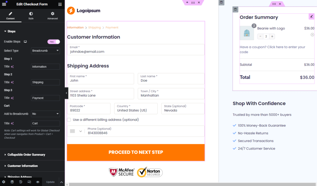 Customize the global checkout