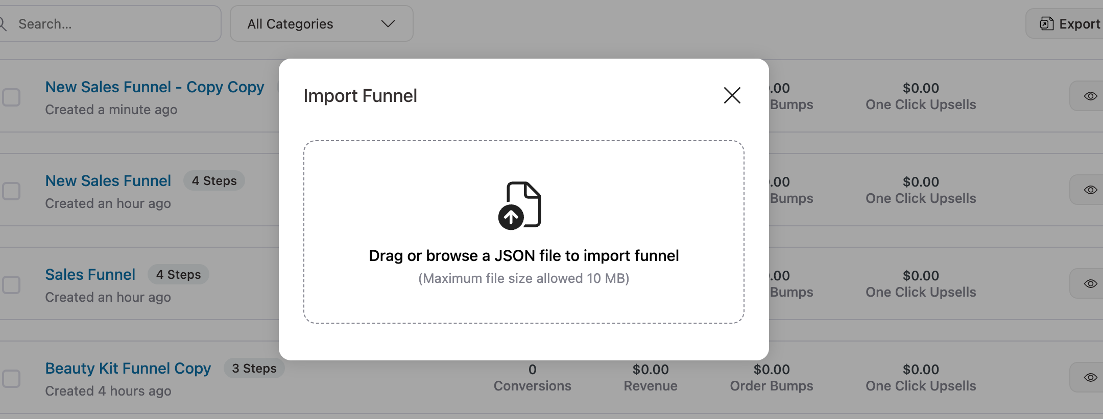 drag and drop json file
