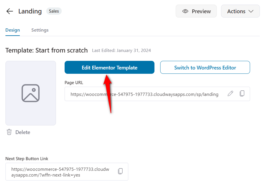 Edit elementor sales page template