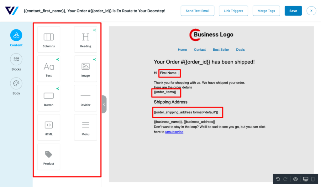 highlight block and add merge tags to customize WooCommerce emails 