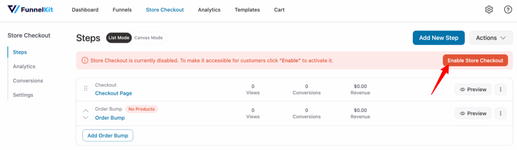 hit enable store checkout