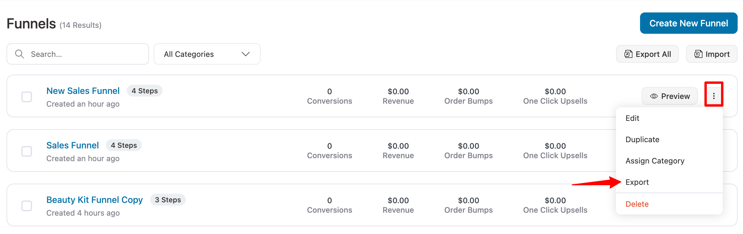 hit export funnel