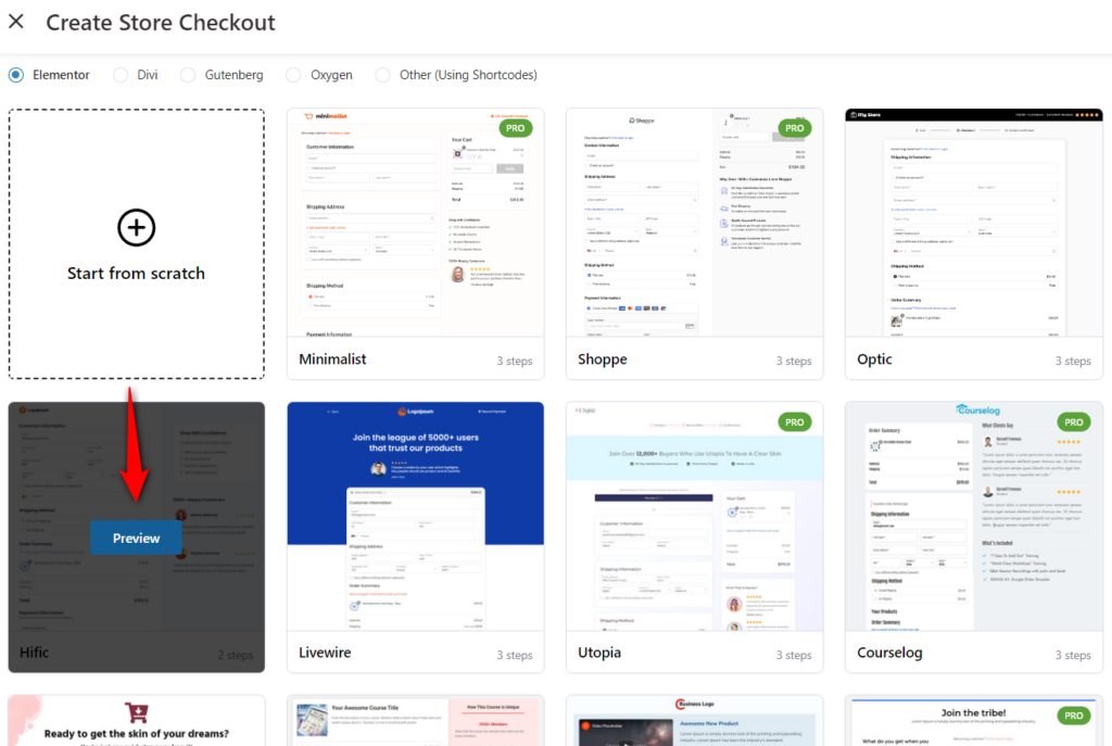 Preview the store checkout template