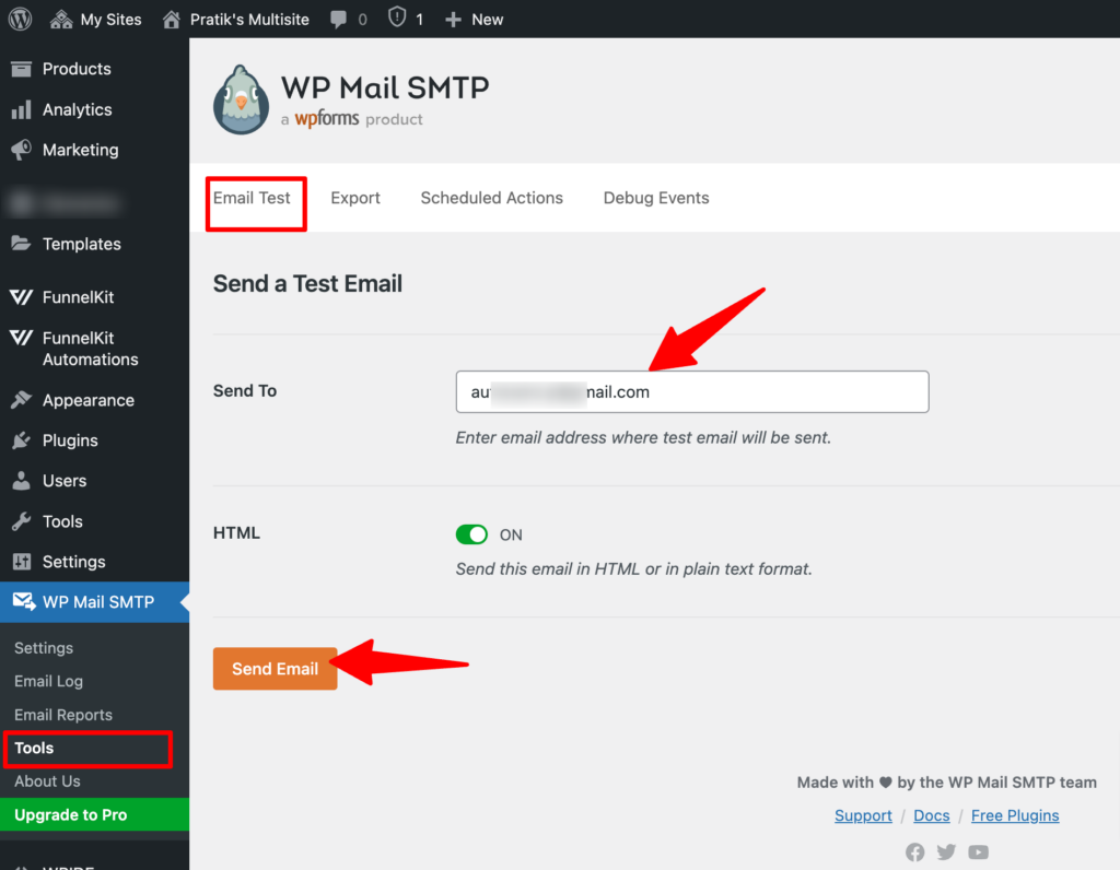 test email authentication using WPSMTP
