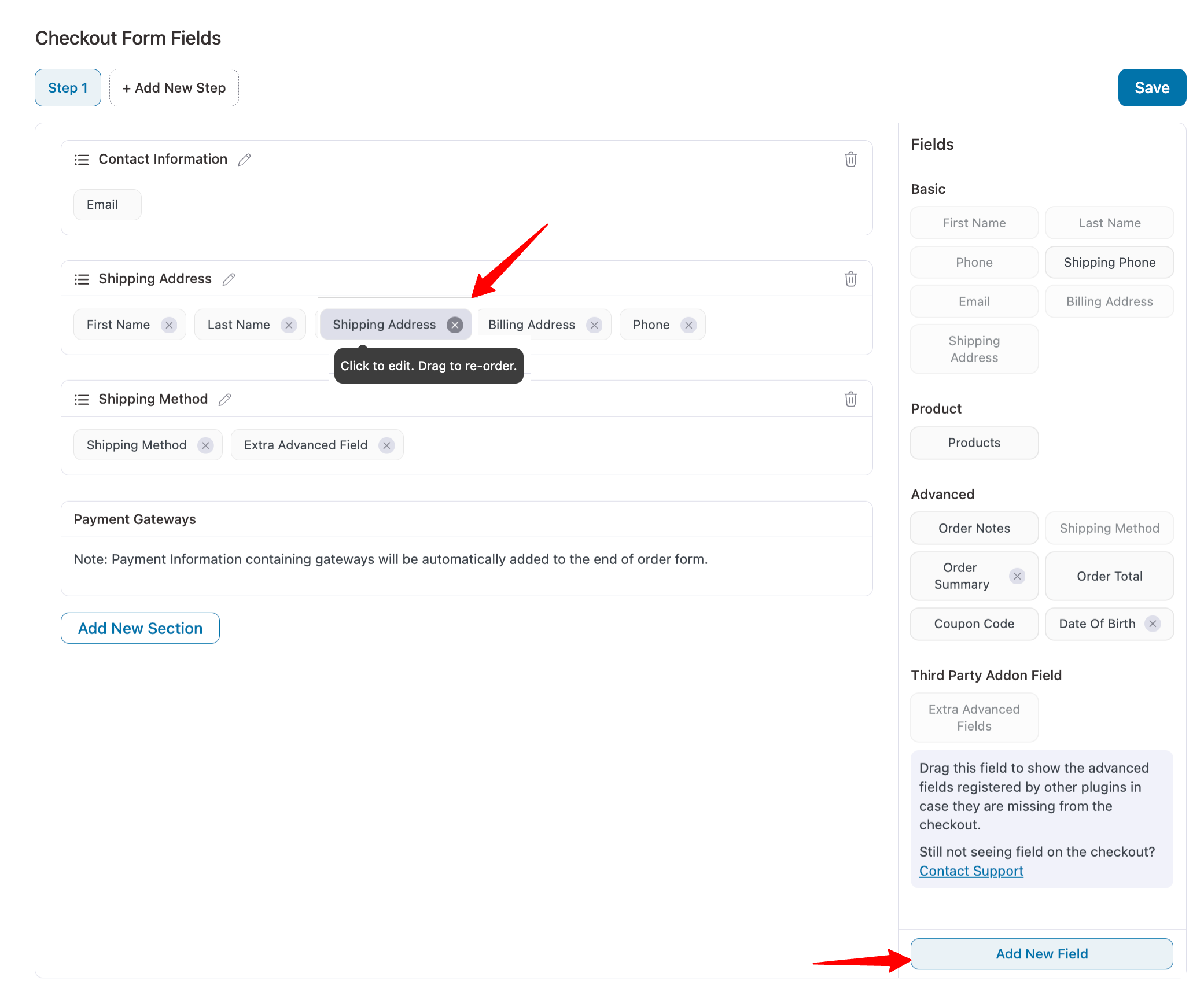 modify checkout fields
