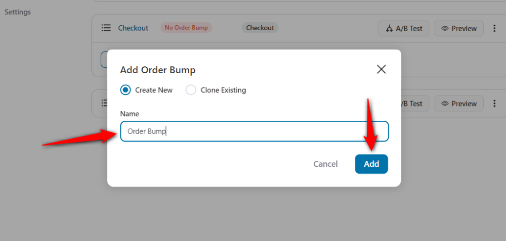 Name your order bump and click on the 'Add' button