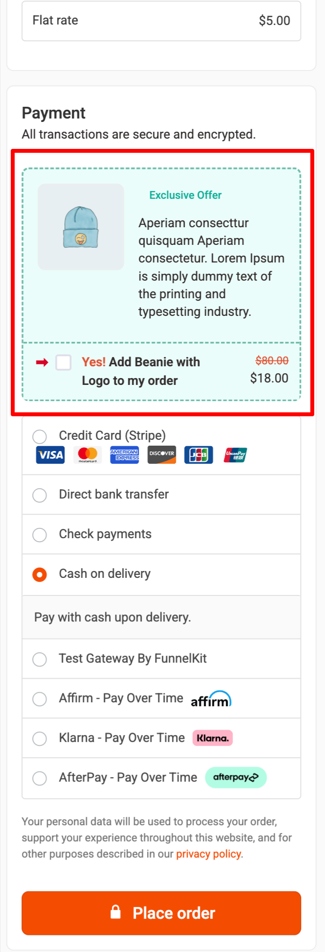 order bump preview in mobile device